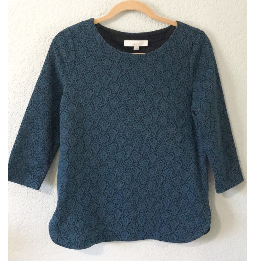 Ann Taylor Loft Green and Black 3/4 Sleeve Top